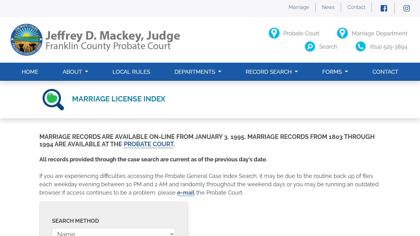 Franklin County Probate Court - Marriage License Index
