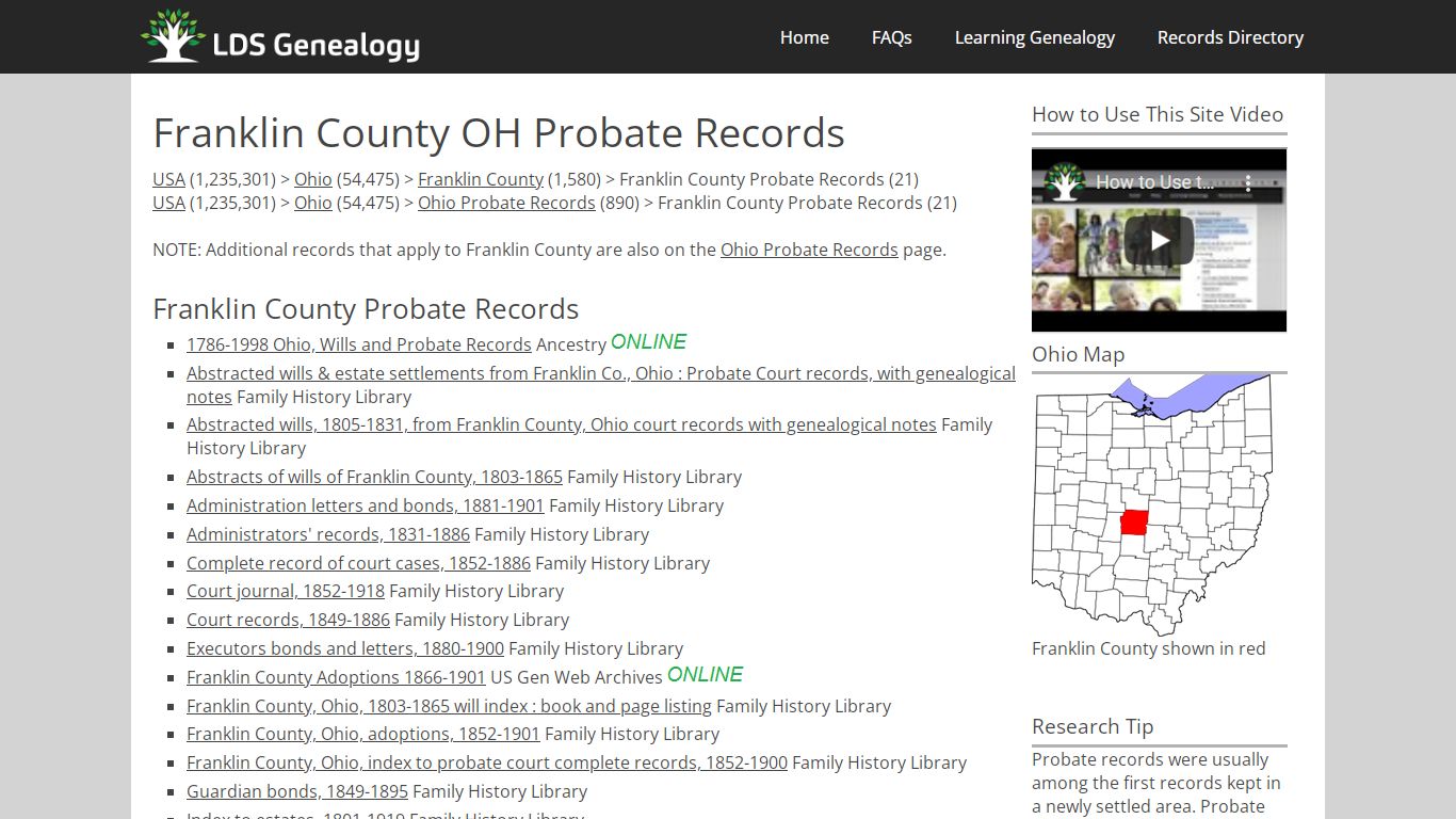 Franklin County OH Probate Records - LDS Genealogy